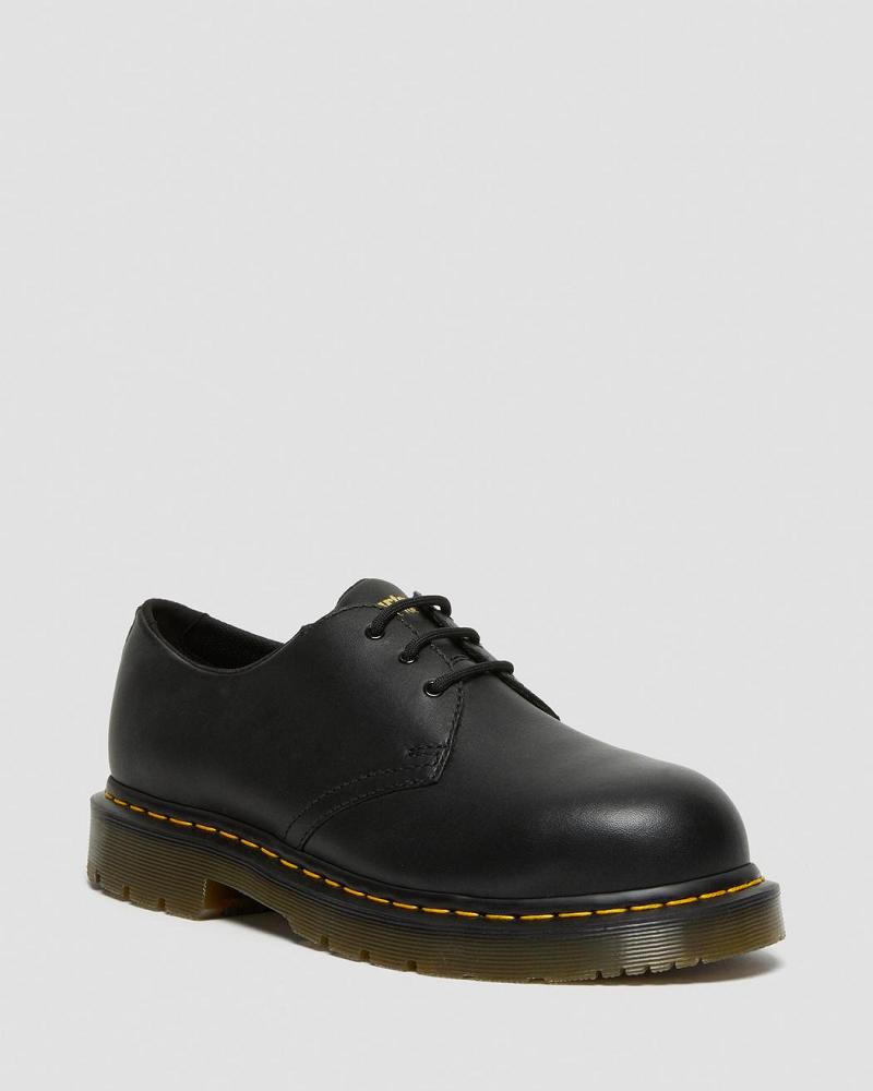 Black Men\'s Dr Martens 1461 Slip Resistant Steel Toe Oxfords Shoes | CA 602OKI